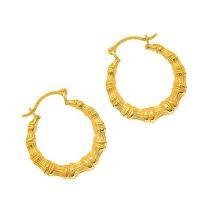 14K Yellow Gold round Bamboo Hoop Earrings - 18Mm