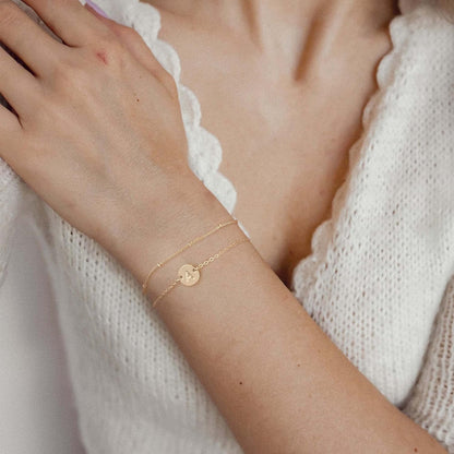 Gold Initial Bracelets for Women - Dainty 14K Gold Plated Layered Beaded Letter Initial Bracelet Personalized 26 Alphabet Disc Monogram Charm Bracelet Jewelry Gifts for Women