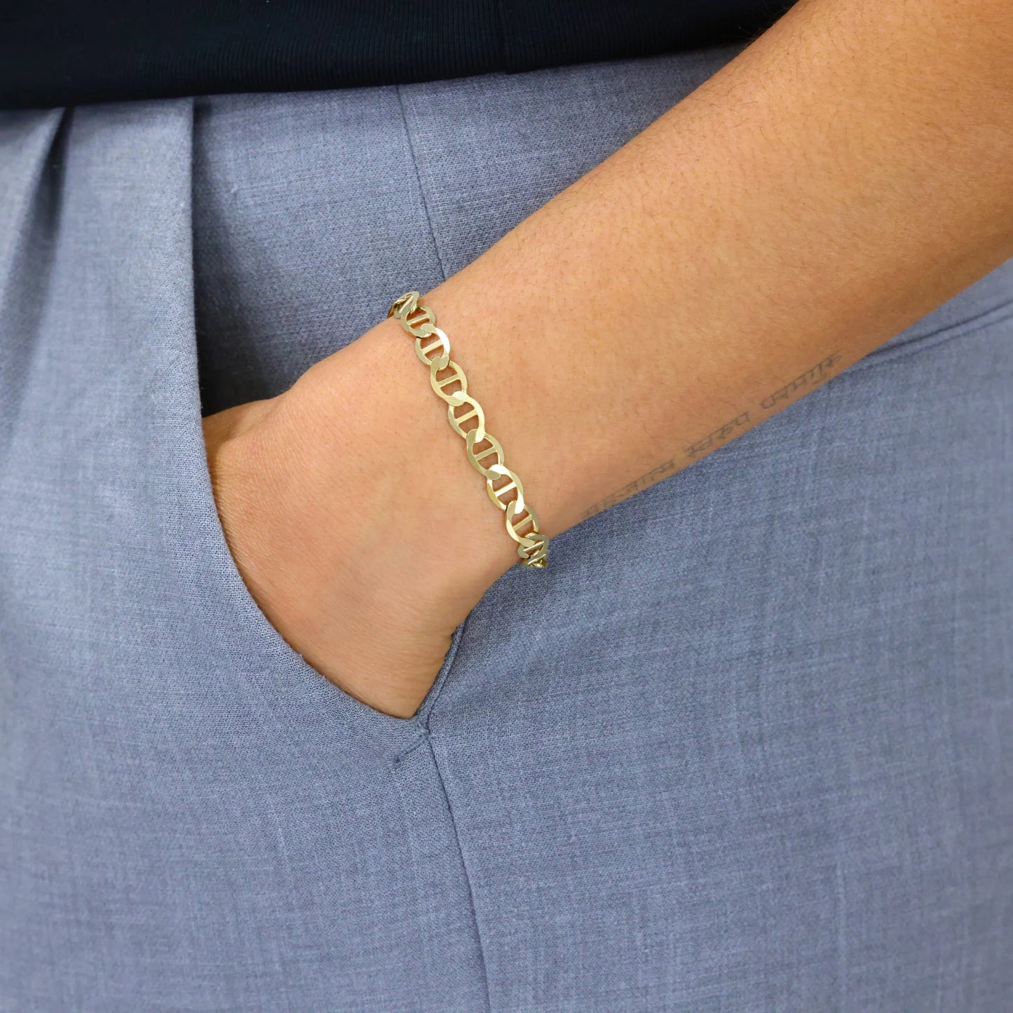 10K Real Yellow Gold Solid Mariner 6Mm Chain Anchor Link Bracelet (7"-9") Italian Jewelry for Men & Women