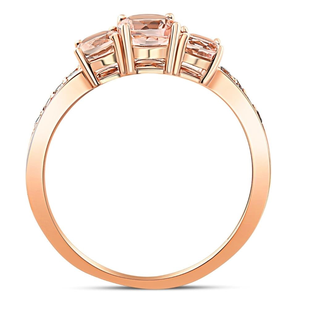 Pompeii 1Ct Morganite & Diamond 3-Stone Ring 10K Rose Gold (Peach,I1)