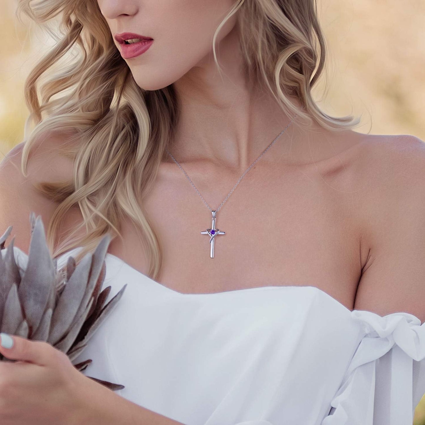 925 Sterling Silver Cross Necklace for Women Men 5A CZ Birthstone Necklaces 14K Gold Plated or Rose Gold Necklace for Easter or Mother'S Day