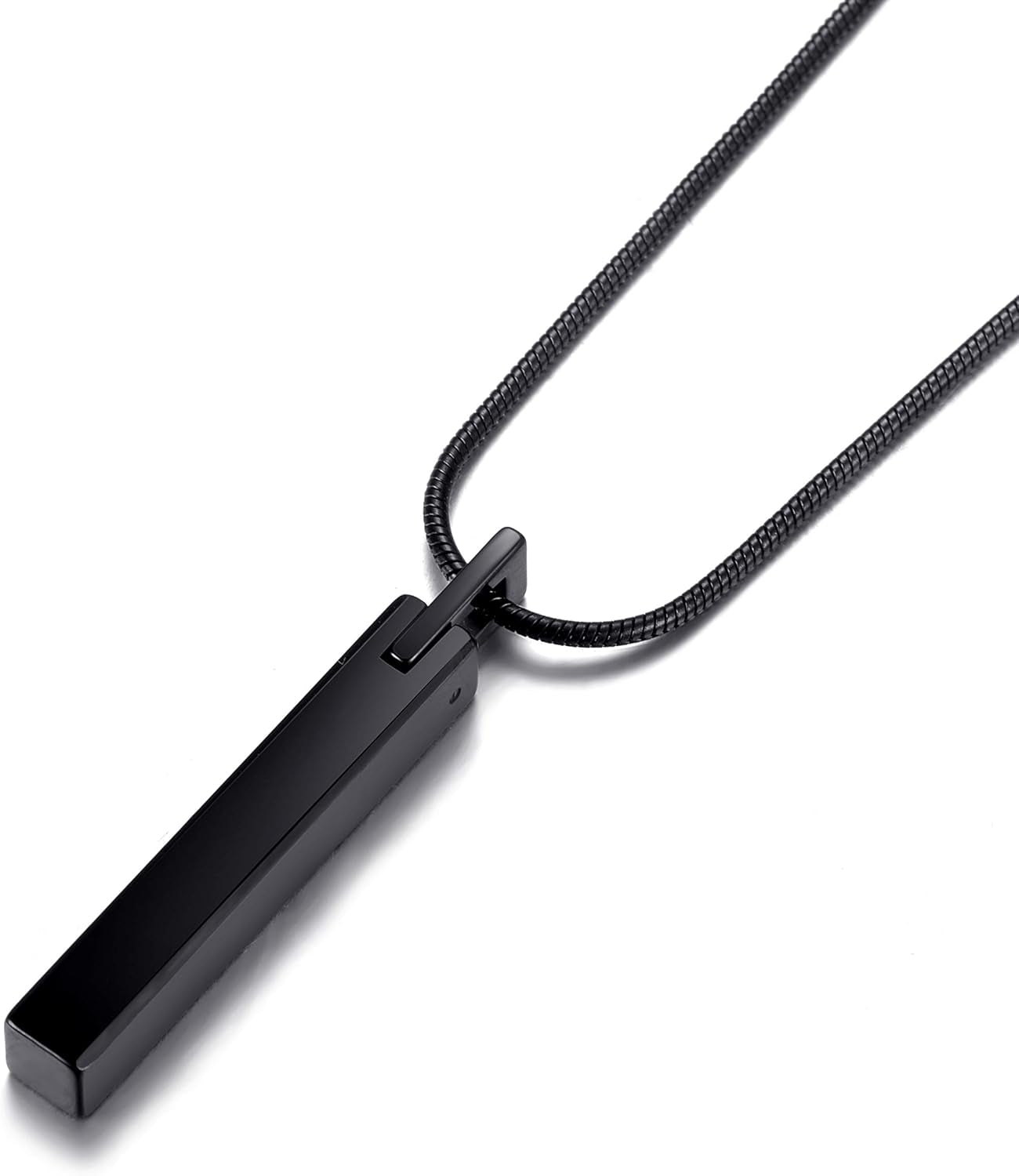 Men'S Tungsten Steel Bar Pendant Necklace with 22 Inches Stainless Steel Snake Chain
