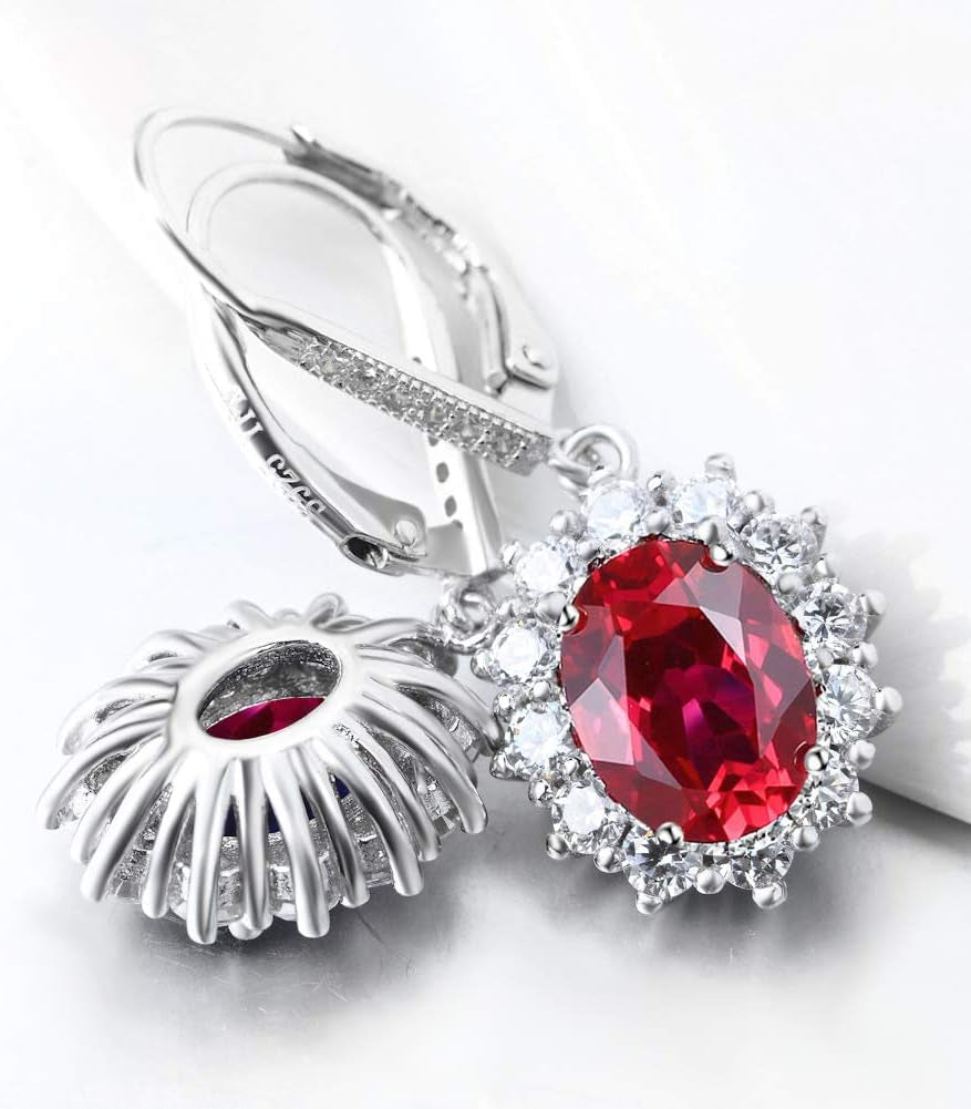 Sterling Silver Created Oval Cut Birthstone Drop Dangle Women Leverback Earrings Gifts for Women Mom