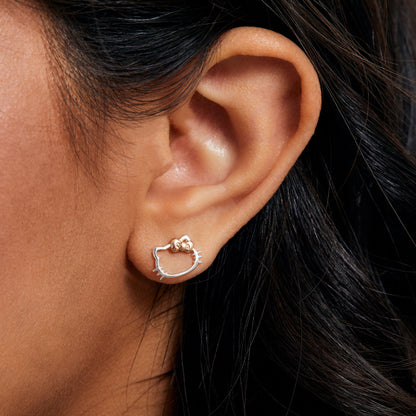 Stud Rose Gold Plated, Hello Kitty Earrings, Sterling Silver, Gift Box, (025''), HK925
