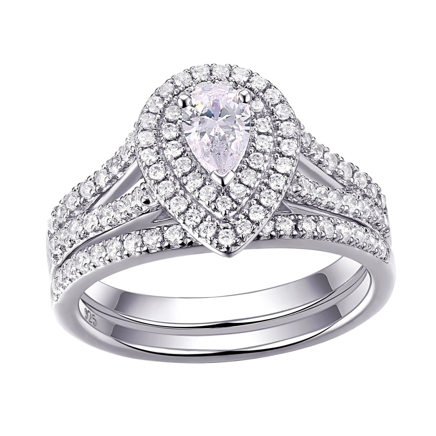 Newshe Wedding Rings for Women Engagement Ring Set 925 Sterling Silver 1.3Ct Pear White Cz Size 9