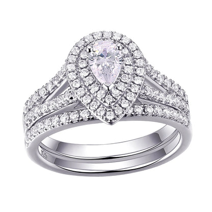 Newshe Wedding Rings for Women Engagement Ring Set 925 Sterling Silver 1.3Ct Pear White Cz Size 9