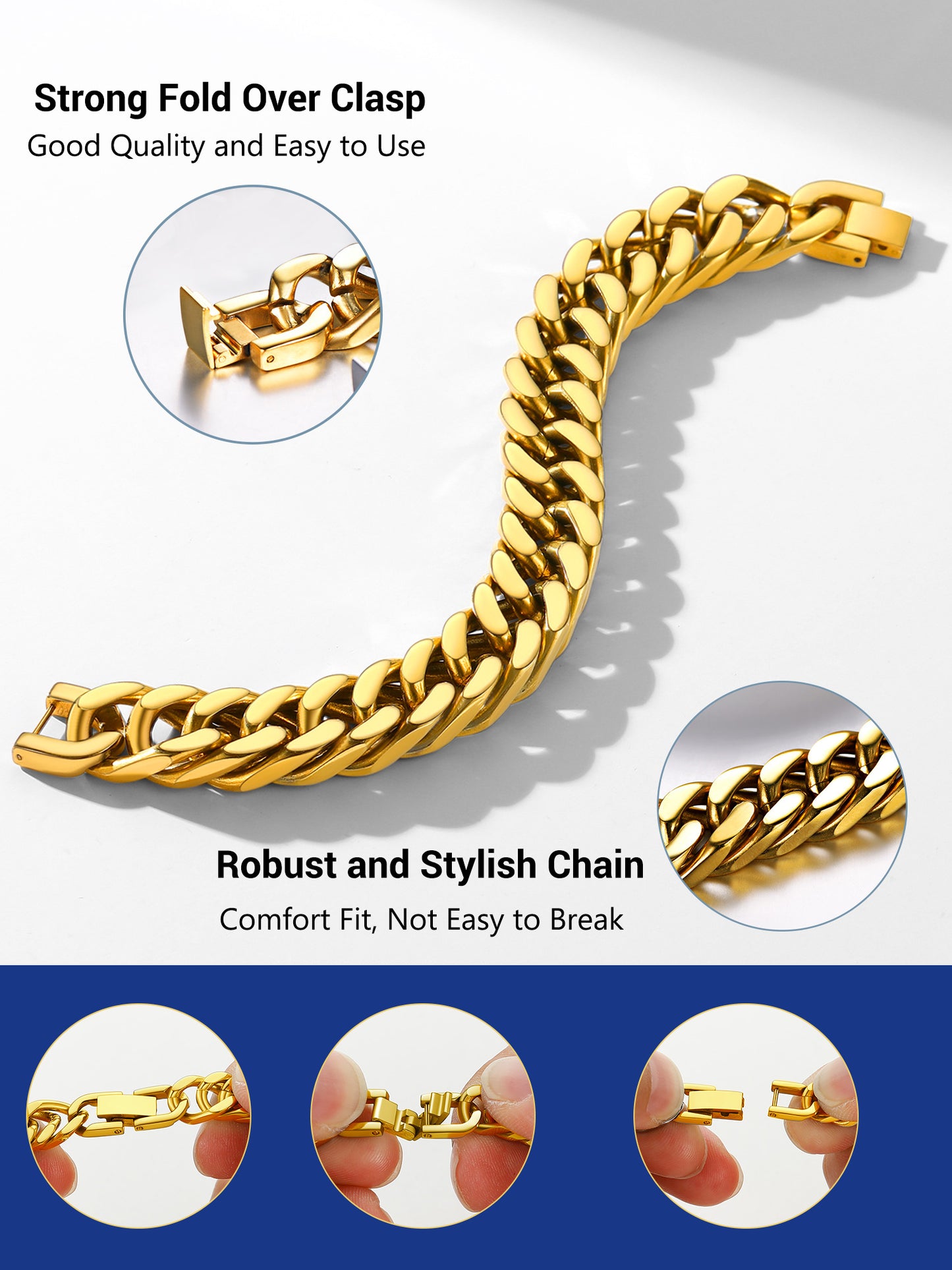 Men Stainless Steel 17Mm Cuban Chain Bracelets Hip Pop Chunky Franco Gold Plated Chain Bracelet 9 Inch Chains Jewelry Birthday Teen Graduation Father'S Day Gifts
