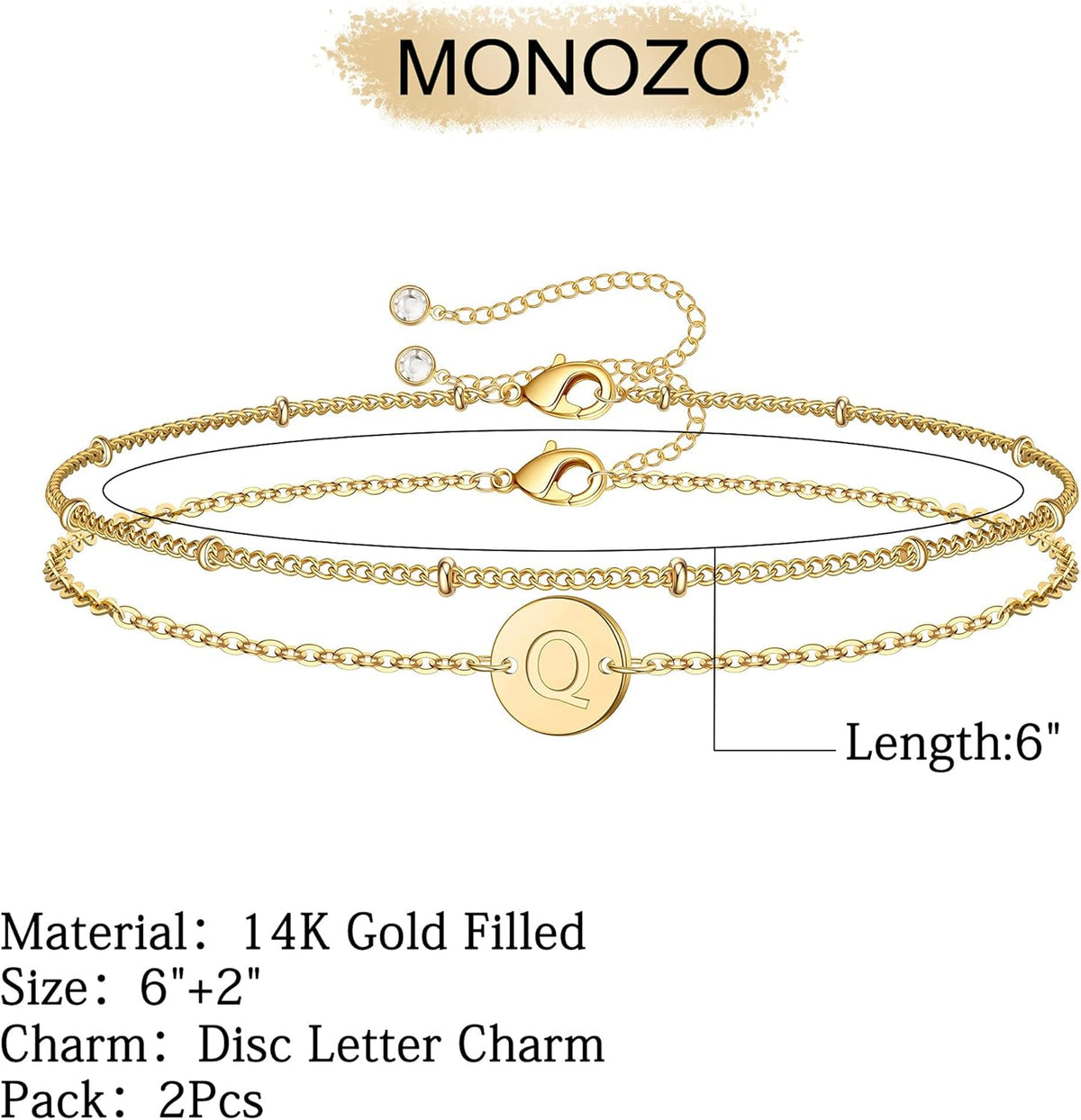 Gold Initial Bracelets for Women - Dainty 14K Gold Plated Layered Beaded Letter Initial Bracelet Personalized 26 Alphabet Disc Monogram Charm Bracelet Jewelry Gifts for Women