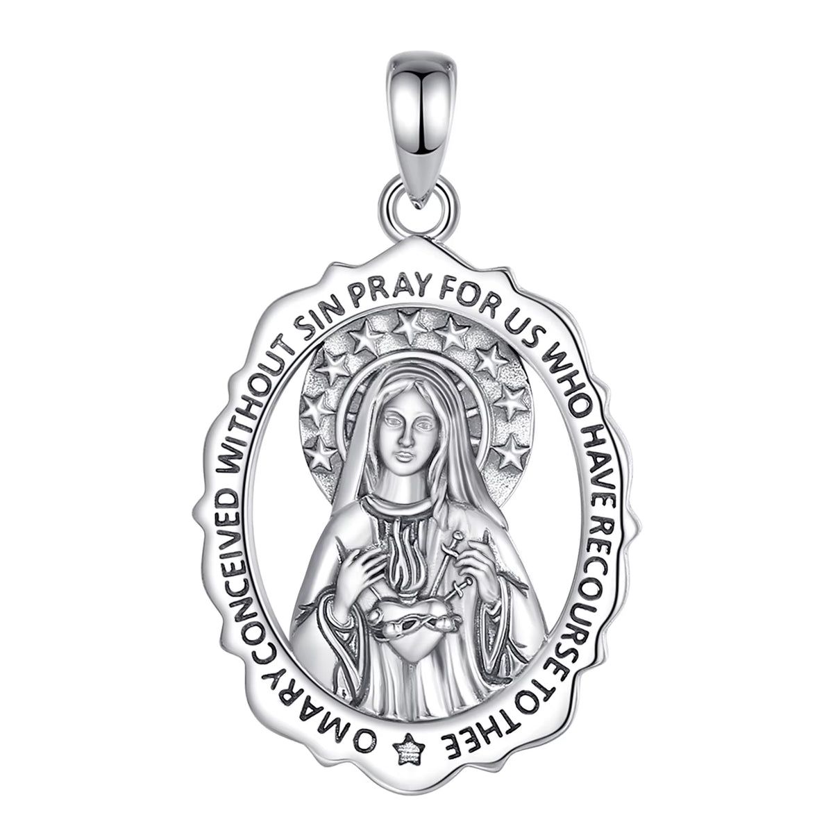 925 Sterling Silver Virgin Mary Cross Amulet Pendant