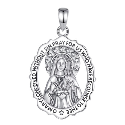 925 Sterling Silver Virgin Mary Cross Amulet Pendant