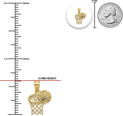 10K Solid Yellow Gold Basketball Hoop Charm Pendant