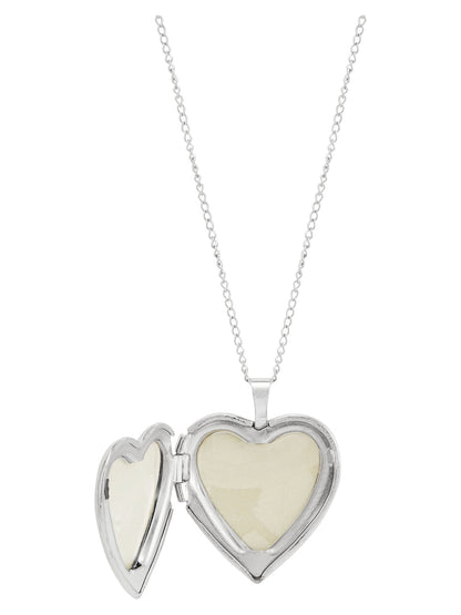 Sterling Silver Hollow Locket Heart Double-Heart Engraved Design Pendant, 18"