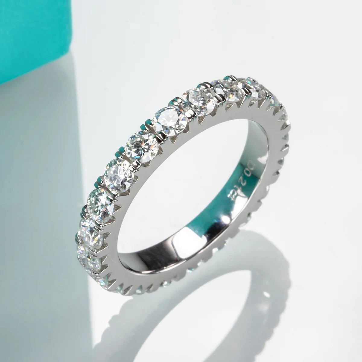 3Mm Eternity Moissanite Wedding Band Ring, Total 2.2Ct D Color Lab Diamond 18K Gold Plated Silver Ring for Women with Certificate