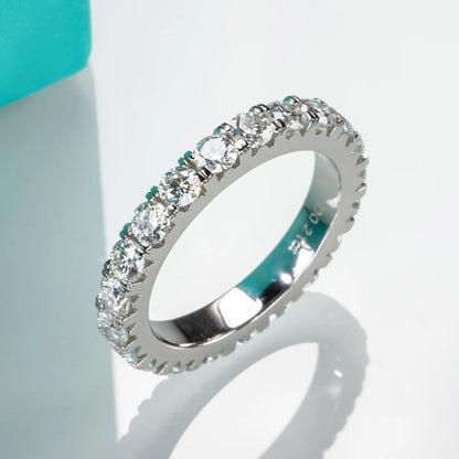 3Mm Eternity Moissanite Wedding Band Ring, Total 2.2Ct D Color Lab Diamond 18K Gold Plated Silver Ring for Women with Certificate