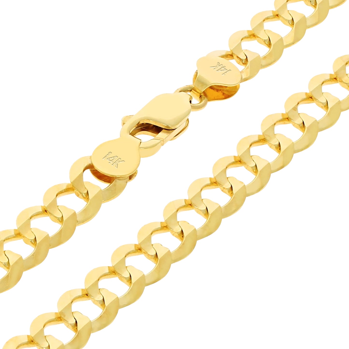 14K Real Yellow Gold Solid Cuban Curb Link 7Mm Chain Bracelet (7"-9") Italian Jewelry for Men
