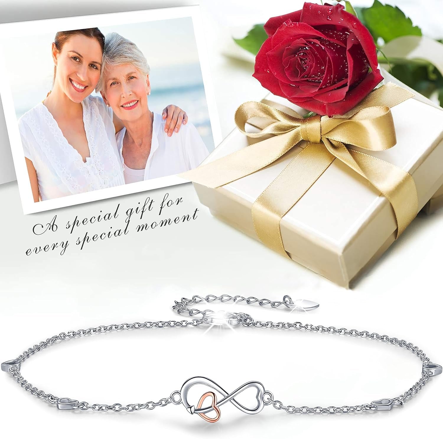 Infinity Ankle Bracelets for Women Sterling Silver Love Heart/Rose Flower/Sunflower Anklets -Summer Beach Ankle Chain Jewelry Gifts for Mom Women Wife Girlfriend