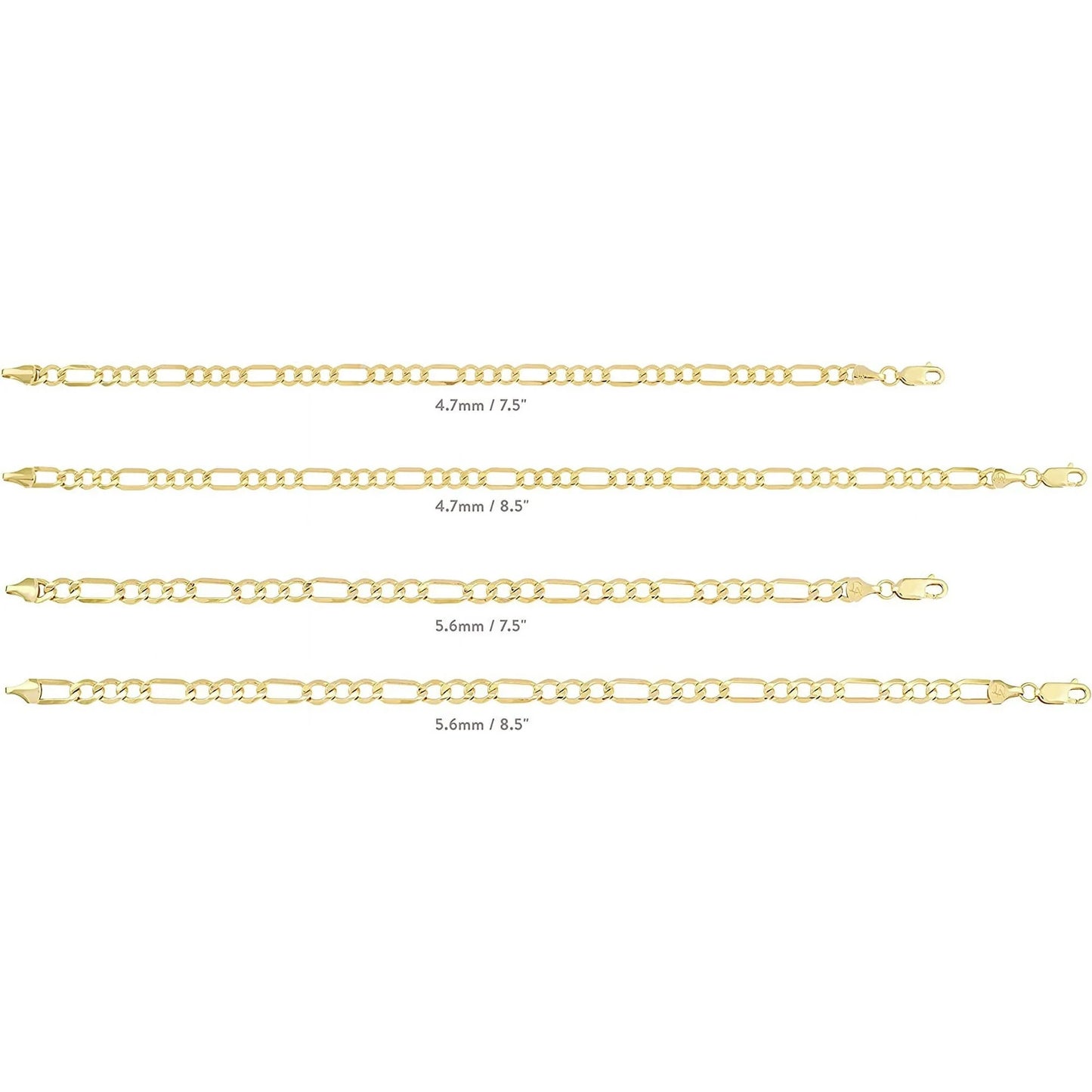 Gold Filled Chain Bracelet Collection - 14K Solid Yellow Gold Filled Figaro Chain Bracelets for Women and Men with Different Sizes (4.7Mm)