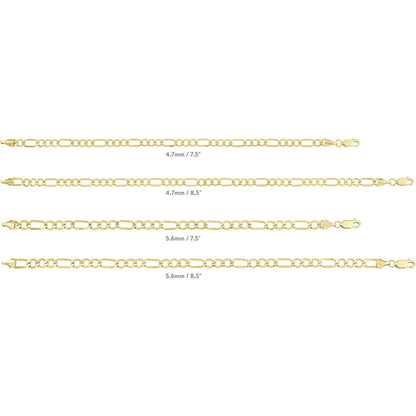 Gold Filled Chain Bracelet Collection - 14K Solid Yellow Gold Filled Figaro Chain Bracelets for Women and Men with Different Sizes (4.7Mm)