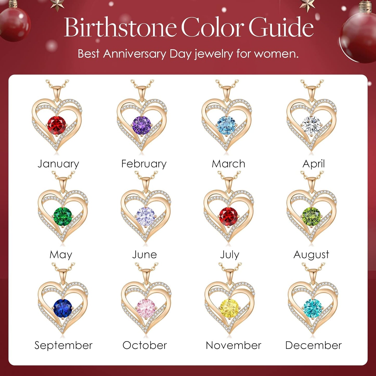 Love Heart Birthstone Necklaces for Women, Birthday Gift for Women, Anniversary Jewelry for Wife Her, 925 Sterling Silver Pendant Necklace, Mother'S Day Gift