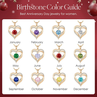 Love Heart Birthstone Necklaces for Women, Birthday Gift for Women, Anniversary Jewelry for Wife Her, 925 Sterling Silver Pendant Necklace, Mother'S Day Gift