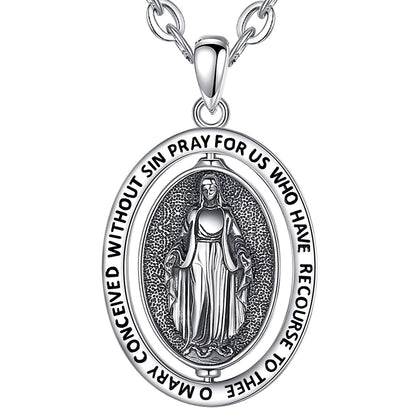 925 Sterling Silver Virgin Mary Cross Amulet Pendant