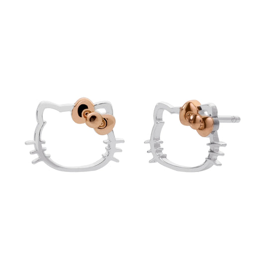 Stud Rose Gold Plated, Hello Kitty Earrings, Sterling Silver, Gift Box, (025''), HK925