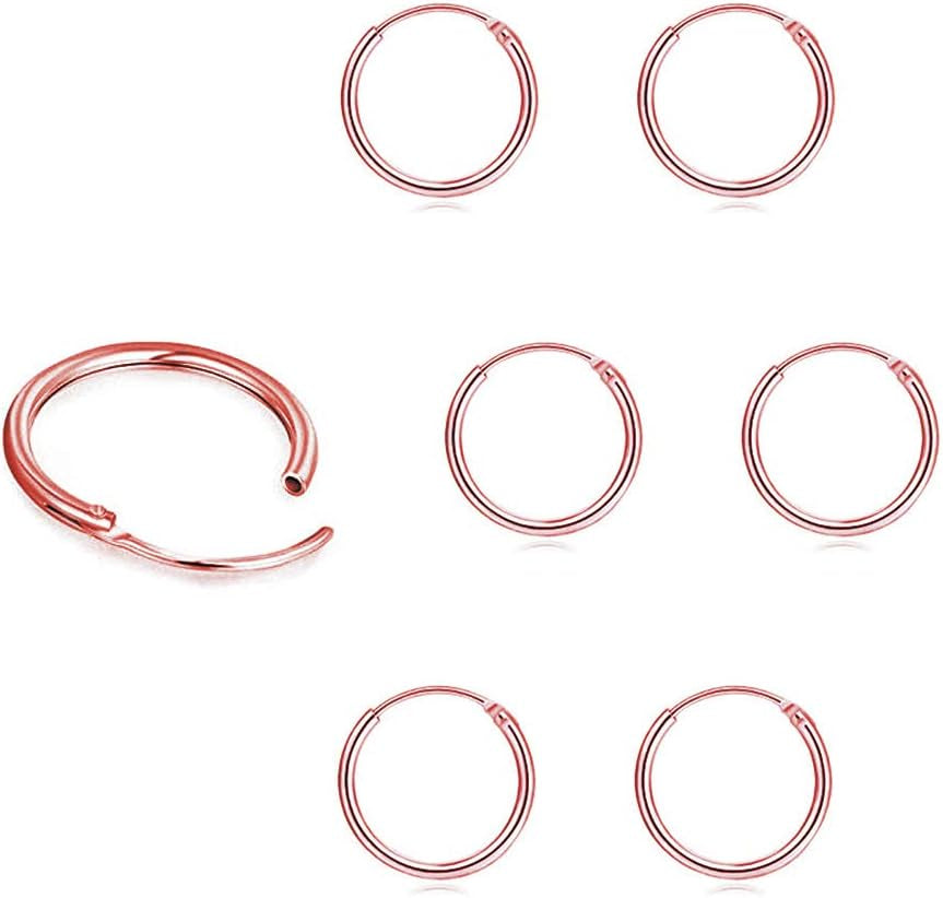 Sterling Silver Hoop Earrings for Women Men, Hypoallergenic Cartilage Earring Endless Small Hoop Earrings Set, 3 Pairs Tragus Earrings (8Mm/10Mm/12Mm)