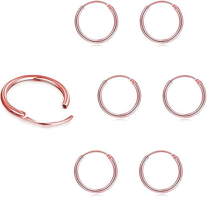 Sterling Silver Hoop Earrings for Women Men, Hypoallergenic Cartilage Earring Endless Small Hoop Earrings Set, 3 Pairs Tragus Earrings (8Mm/10Mm/12Mm)