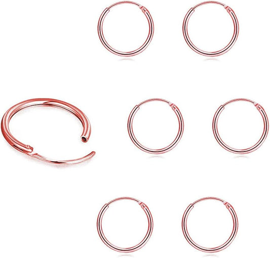 Sterling Silver Hoop Earrings for Women Men, Hypoallergenic Cartilage Earring Endless Small Hoop Earrings Set, 3 Pairs Tragus Earrings (8Mm/10Mm/12Mm)