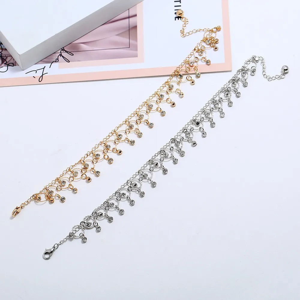 New Fashion Summer Beach Foot Chain Jewelry for Women Exquisite Gold Silver Color Shiny Rhinestones Ankle Bracelets Anklet