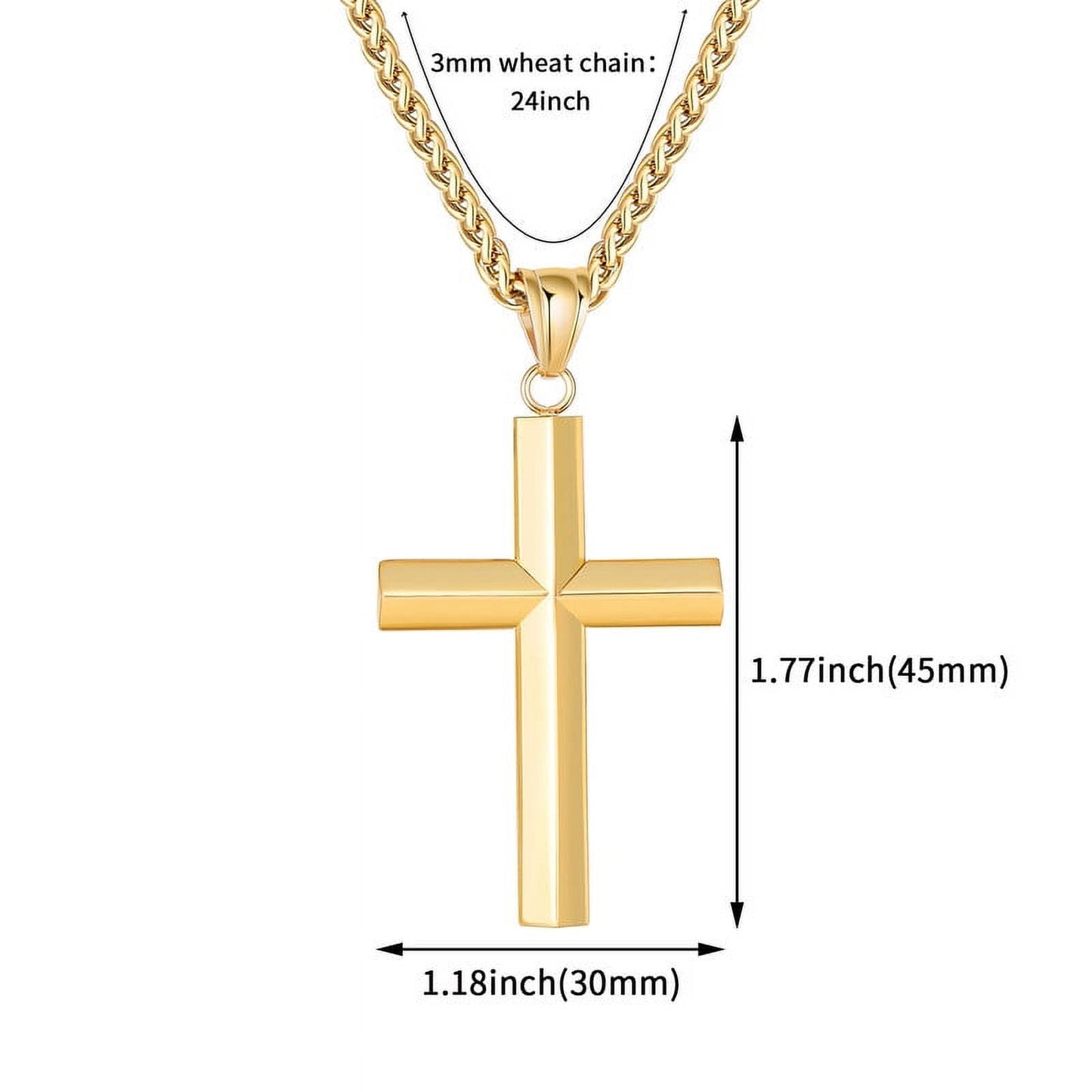 Beveled Edge Gold Cross Necklaces for Men Boys Stainless Steel Cross Pendant Chain Religious Christian Graduation Birthday Jewelry Gifts Ideas Dad Husband Son Teen Teenage Kids Age 24 Inch