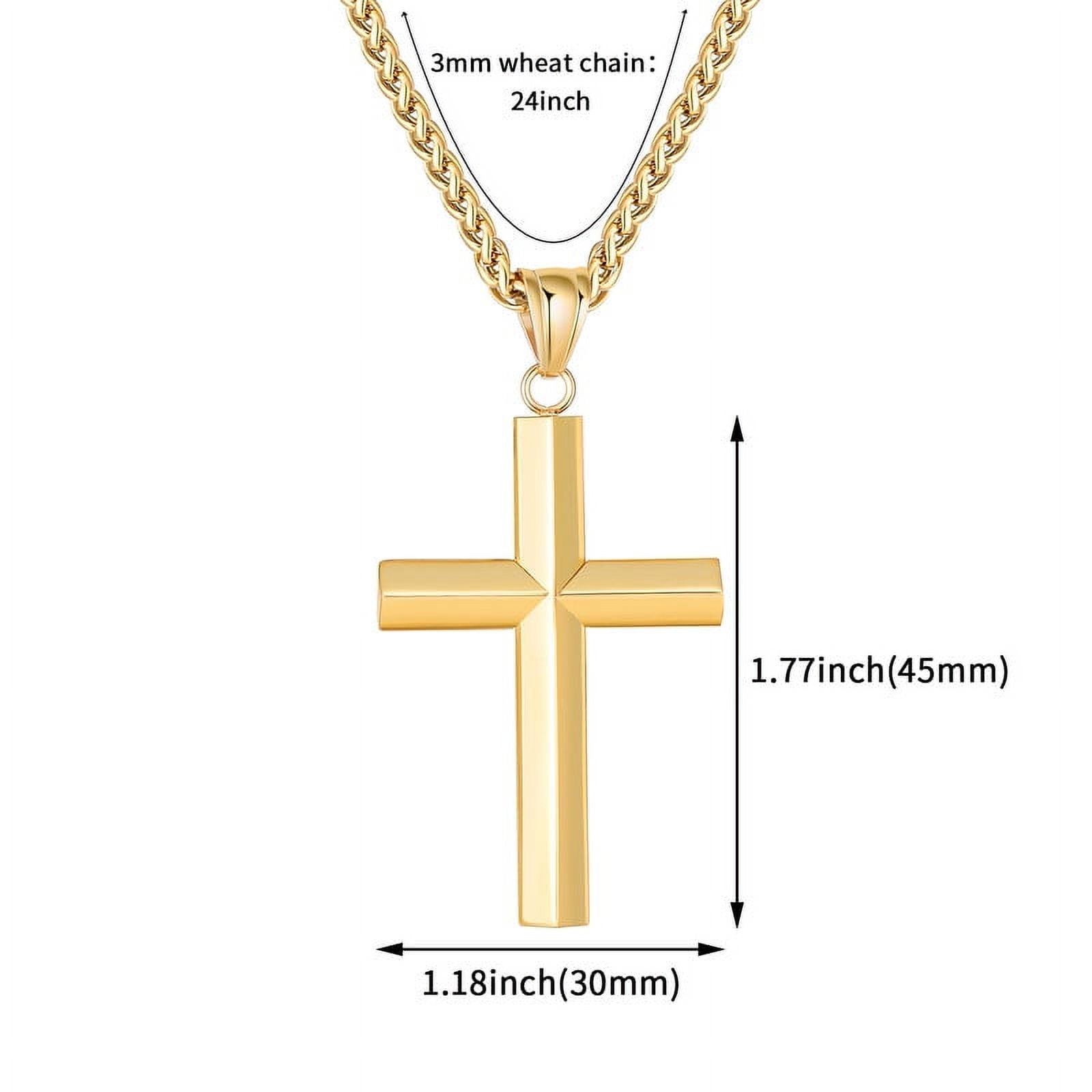 Beveled Edge Gold Cross Necklaces for Men Boys Stainless Steel Cross Pendant Chain Religious Christian Graduation Birthday Jewelry Gifts Ideas Dad Husband Son Teen Teenage Kids Age 24 Inch