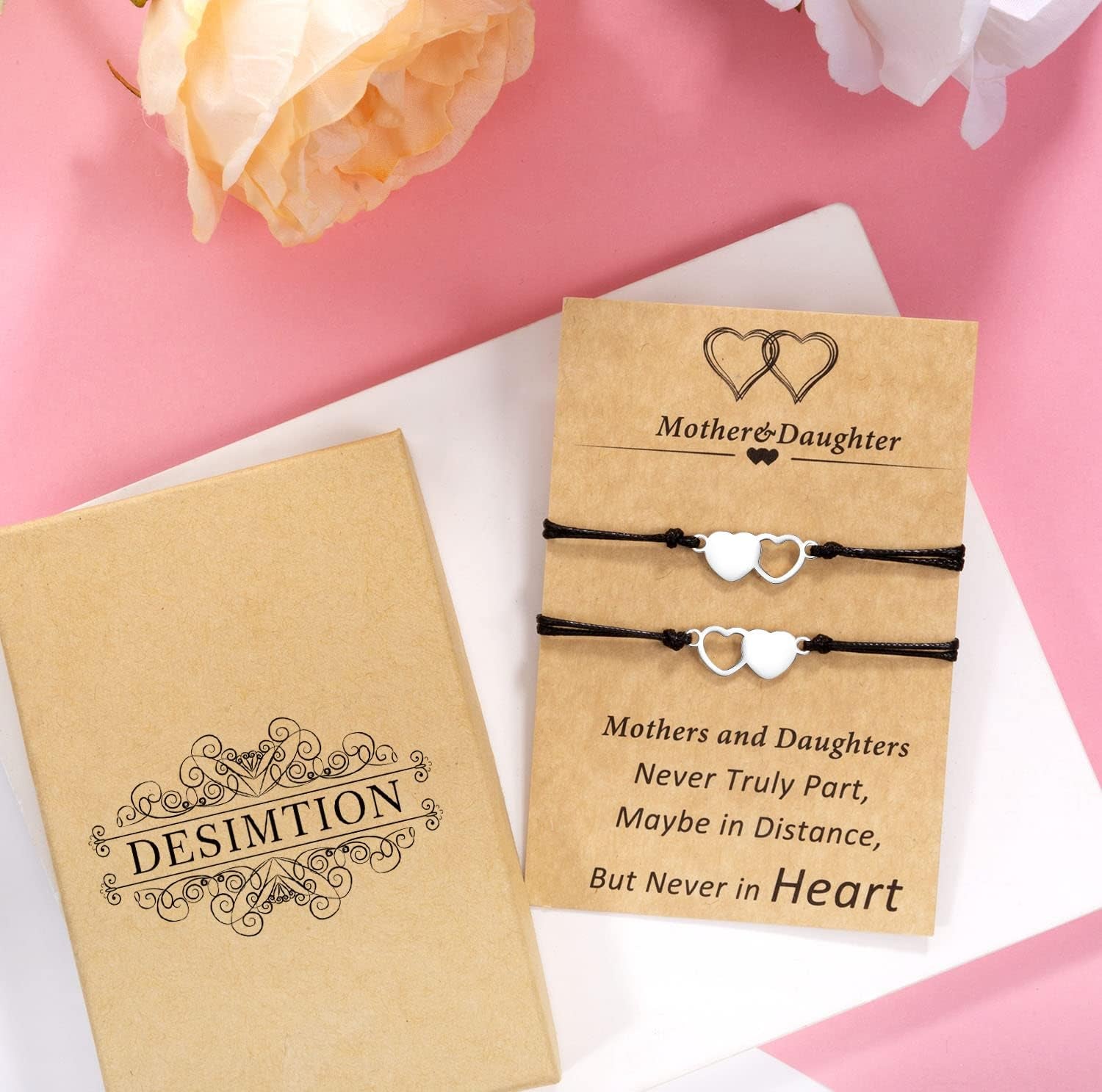 Mother Daughter Bracelets Set for 2, 3, 4, 5, 6, Heart Wish Matching Bracelets for Mom and Daughter, Birthday Christmas Gifts for Mom from Daughter