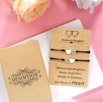 Mother Daughter Bracelets Set for 2, 3, 4, 5, 6, Heart Wish Matching Bracelets for Mom and Daughter, Birthday Christmas Gifts for Mom from Daughter