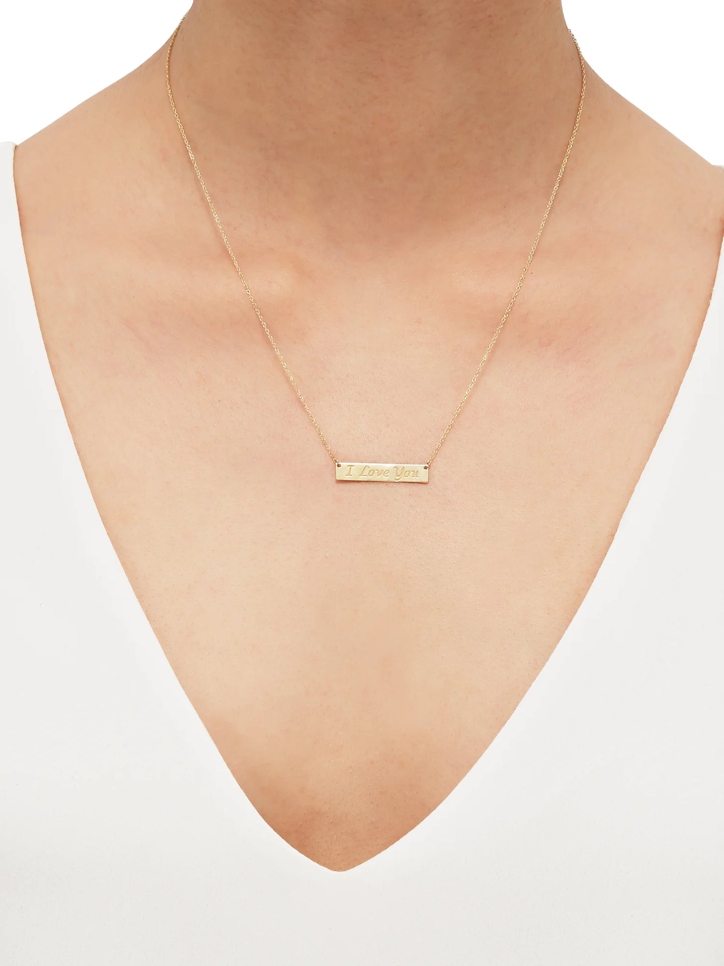 10K Yellow Gold Bar Plaque with I Love You Necklace, 18"