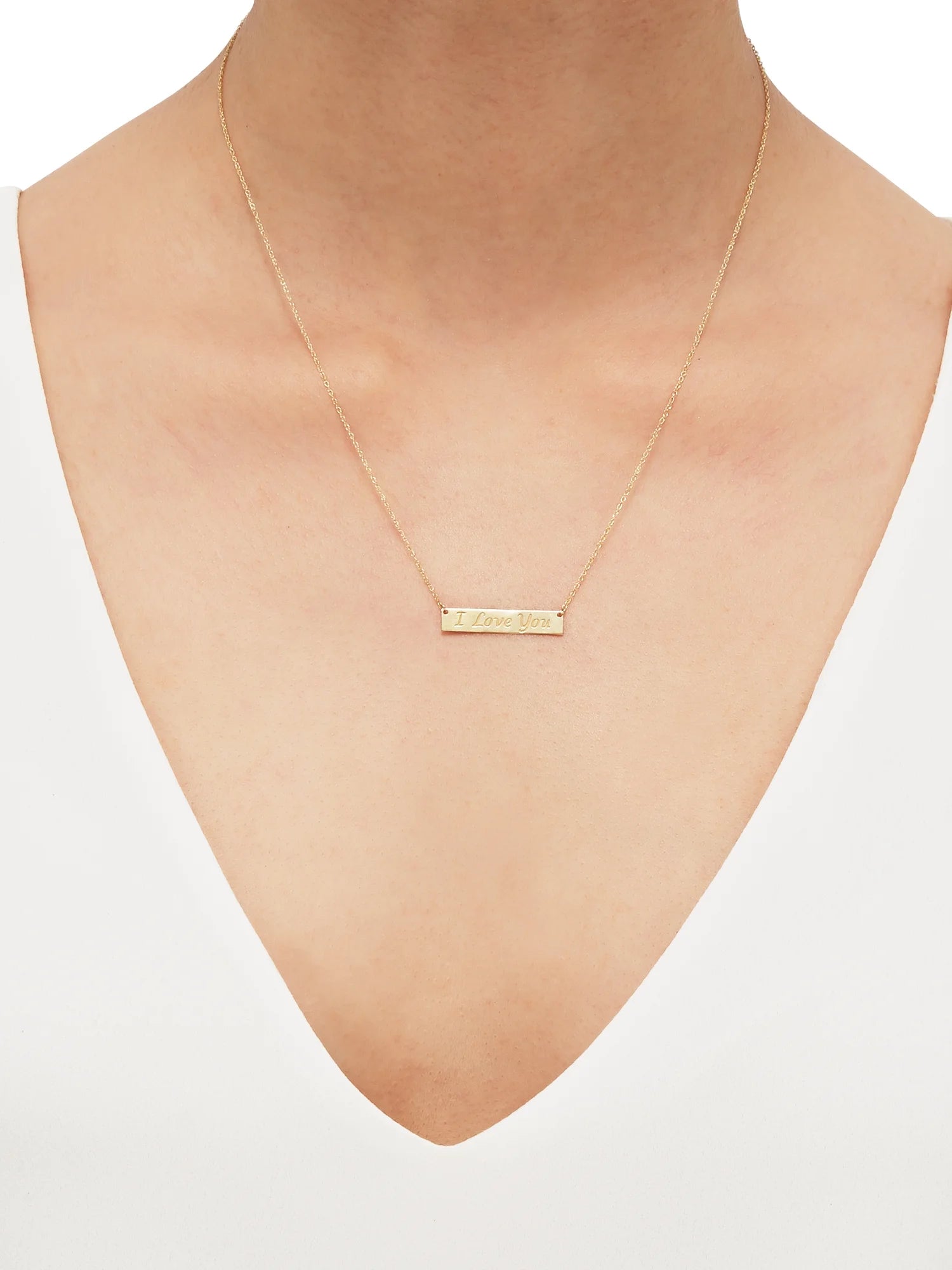 10K Yellow Gold Bar Plaque with I Love You Necklace, 18"