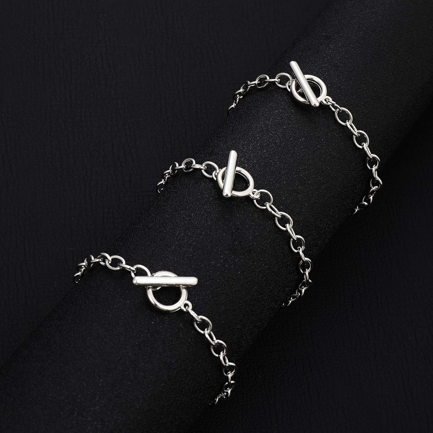 12 Pieces Chain Bracelets for Jewelry Making Alloy Metal Plated Link Bracelet Chains Kit with Ot Toggle Clasps Charms Minimalist Jewelry for Men Women Diy(Silver)