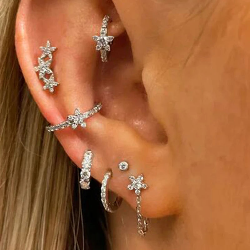 Mini Cute Star Hoop Earrings for Women Geometry Cubic Zircon Ear Tragus Helix Piercing Cartilage Rook Jewelry Girls Gifts CC191