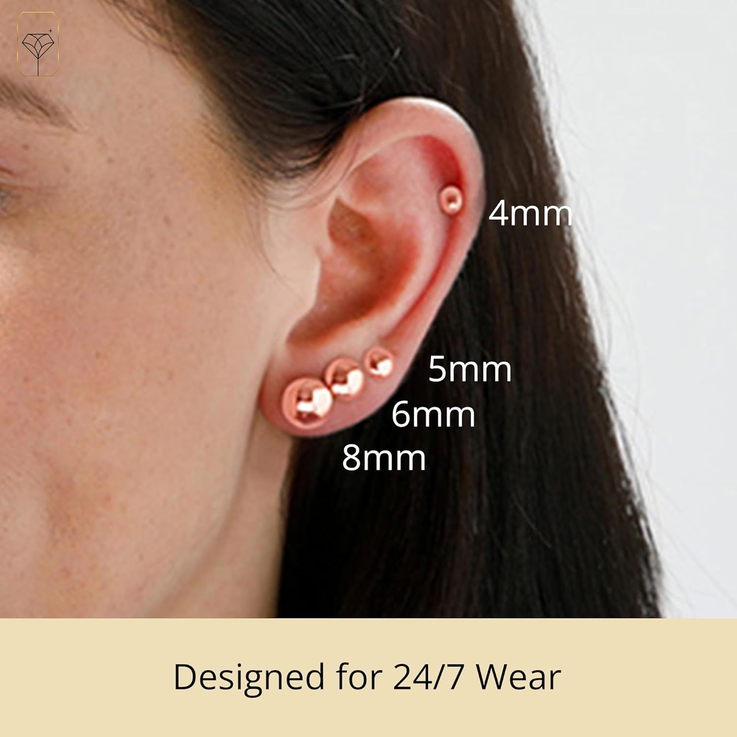 14K Gold Stud Earrings for Women | Rose Gold Ball Earrings | 14K Gold Earrings for Women & Men | Half Button Gold Ball Stud Earrings | 4MM-8MM Real Gold Post Hypoallergenic Earrings by