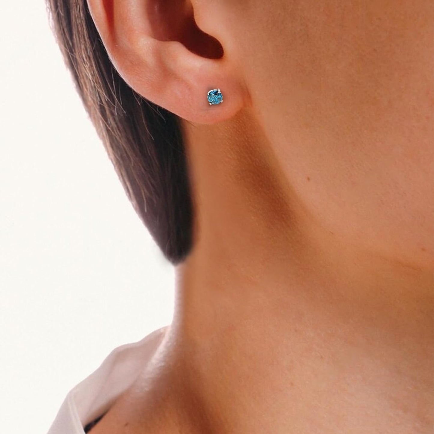 1/4 to 2 Cttw Blue Diamond Stud Earrings 14K White or Yellow Gold round with Push Backs