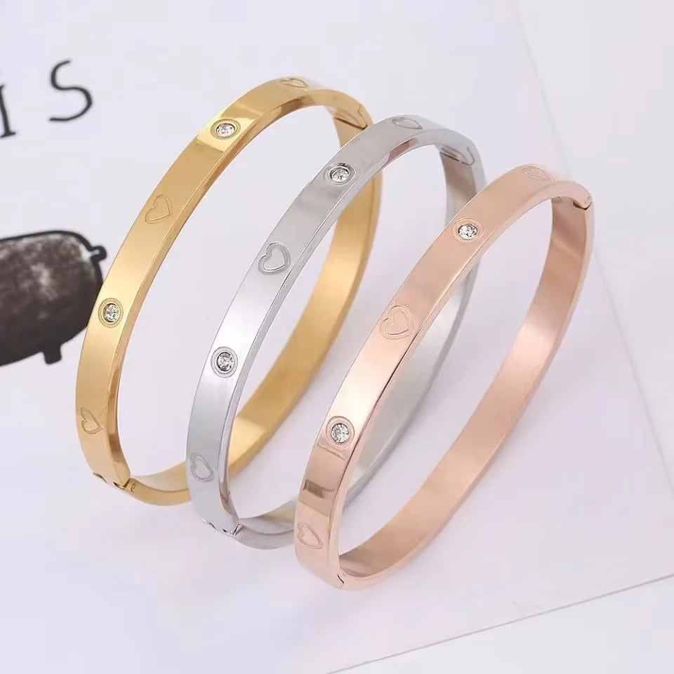 Trendy Shining Zircon Bracelets for Women Clover Print Love Pulseiras Stainless Steel Bangles Feminina Jewelry Gift
