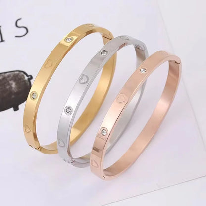 Trendy Shining Zircon Bracelets for Women Clover Print Love Pulseiras Stainless Steel Bangles Feminina Jewelry Gift