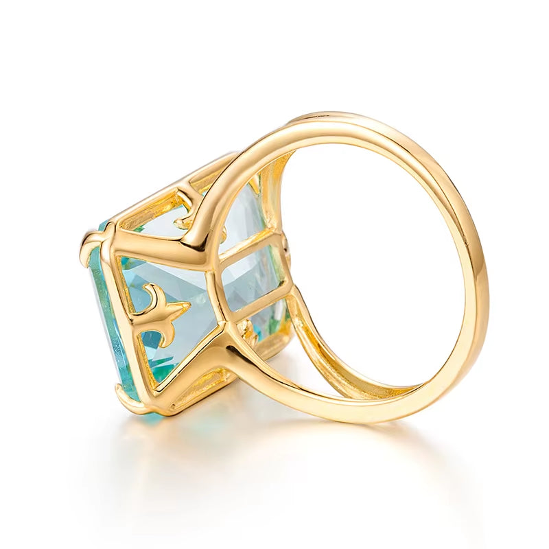 Classic Aquamarine Ring 925 Sterling Sliver Rings for Women Gold Plated Gemstone Vintage Luxury Party Gift Female Fine Jewelry