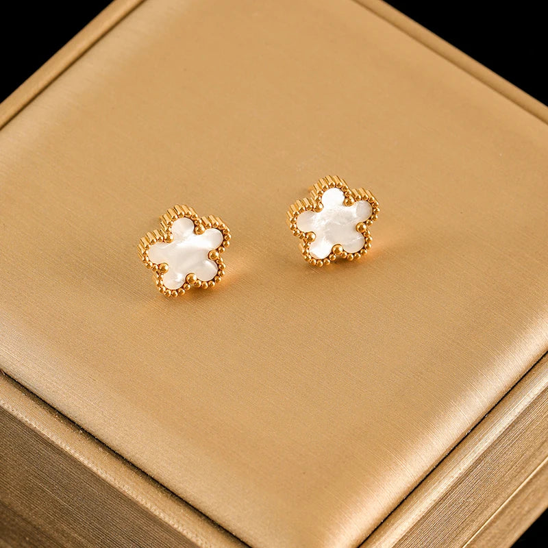 316L Stainless Steel Black Reversible Leaf Clover Necklace Bracelets Earrings Set for Women Fashion Waterproof Jewelry