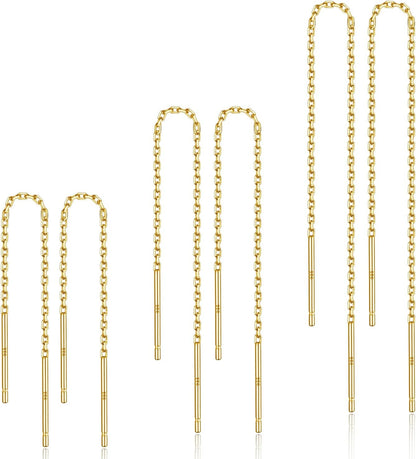 3 Pairs Threader Earrings 925 Sterling Silver Long Chain Earrings Bar/Ball Wrap Threader Drop Earrings for Women Lightweight Minimalist Mother'S Day Jewelry Set