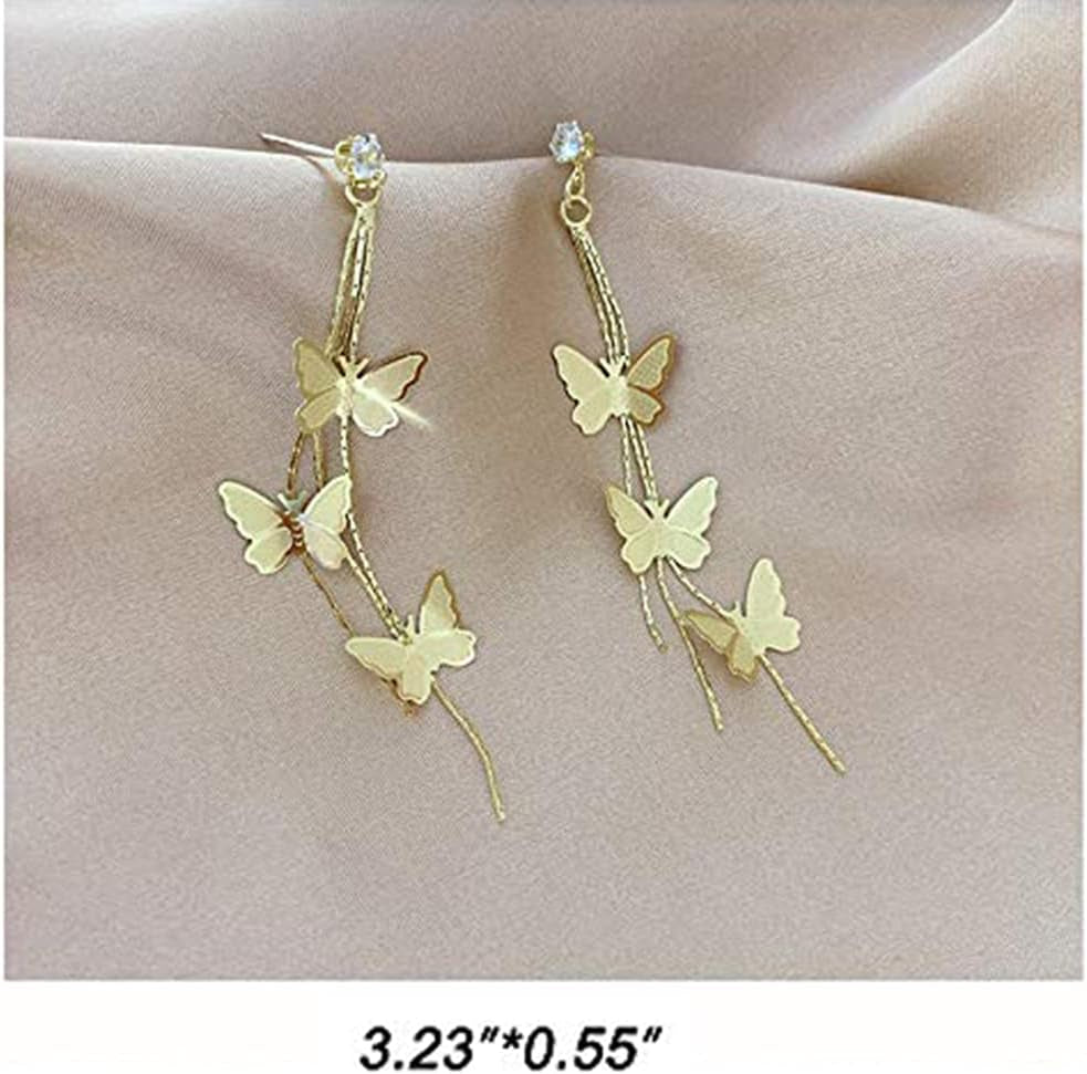 18K Gold Plated Dainty Vivid Butterfly Tassel Earrings Silver Post CZ 3D Butterfly Drop Dangle Earrings Fairy Earrings for Women Girls
