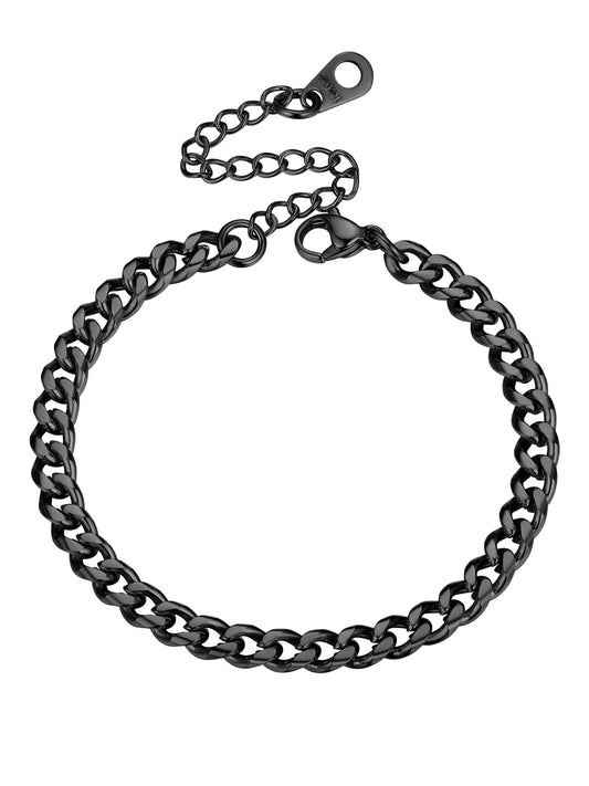 Cuban Chain Bracelet for Women Men 4.8MM Black Wrist Bracelet 6.3 Inch Trendy Jewelry