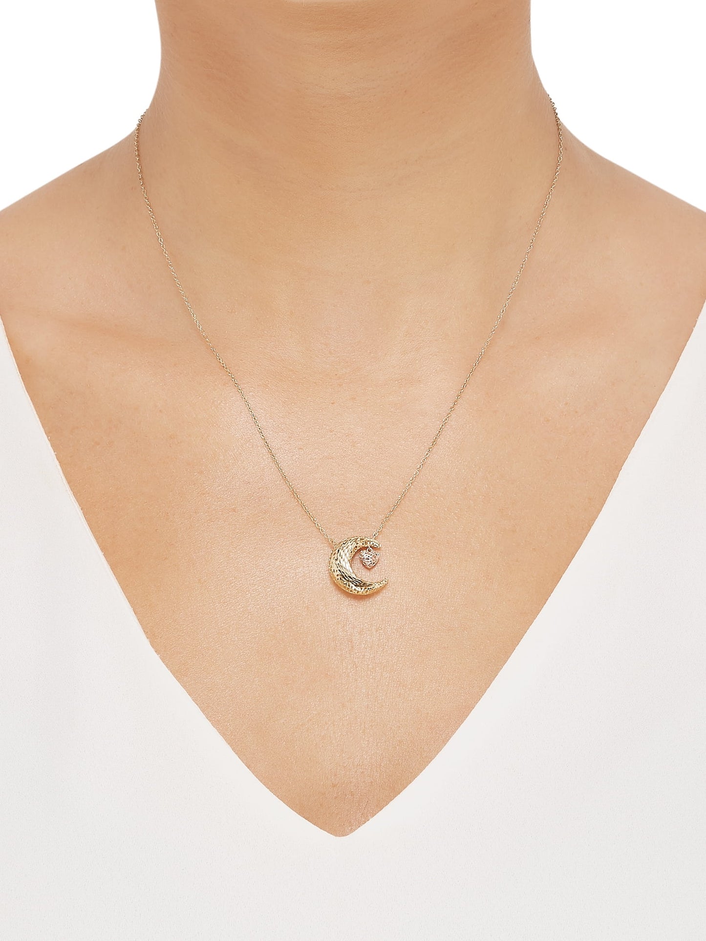 10K Yellow and Rose Gold Moon Heart Necklace,18"
