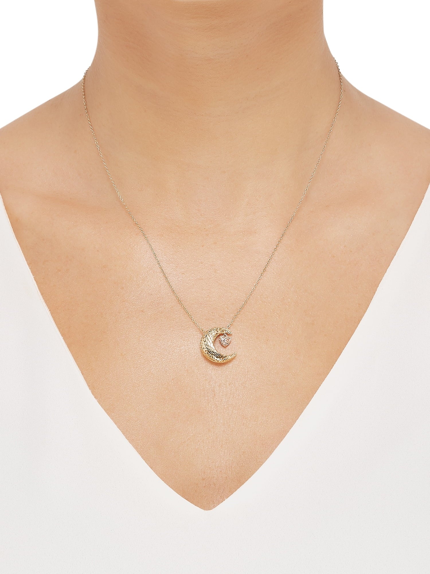 10K Yellow and Rose Gold Moon Heart Necklace,18"