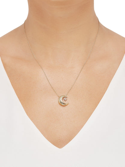 10K Yellow and Rose Gold Moon Heart Necklace,18"